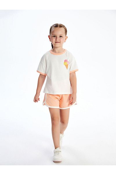 LC Waikiki Lemon Juice Printed Girl's T-Shirt and Shorts 2-Piece Set