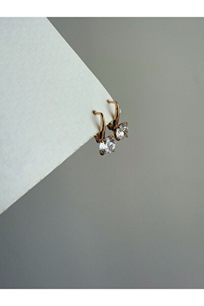 Owentis Çelik Rose Gold Yuvarlak Kesim Tek Taşlı Sorelle Küpe -kararma yapmaz-