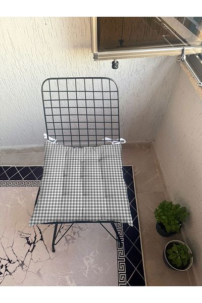 yok yok evim eve dair her şey 9 Puntal Plaid Gingham Patterned Fluffy Living Room Balcony Garden Kitchen Chair Cushion