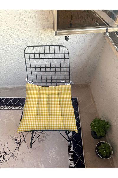 yok yok evim eve dair her şey 9 Puntal Plaid Gingham Patterned Fluffy Living Room Balcony Garden Kitchen Chair Cushion