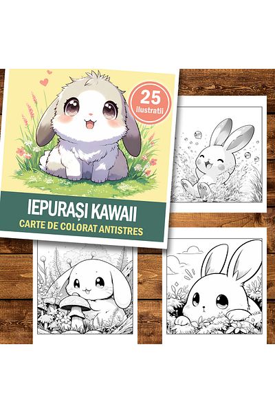 Legendary Gifts Mini coloring book for relaxation and anti-stress, 25 Kawaii Bunnies illustrations, 56 pages