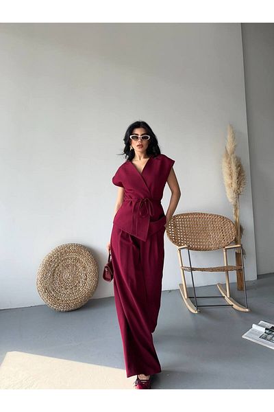 LOBOLIC Modern Style Double Breasted Suit - Belted Top & Wide Leg Pants