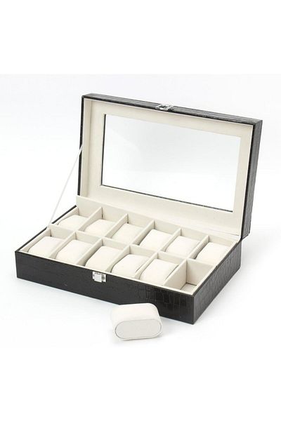 rexa 12-Slot Leather Watch Box Organizer – Elegant Display & Storage Case (19.99 x 10.01 x 5 cm)
