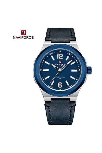 Naviforce Minimalist Analog Wrist Watch for Men with Leather Strap Water Resistant Classic Timepiece