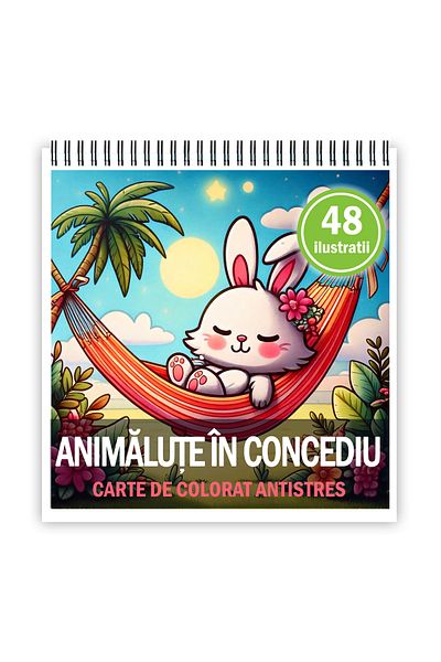 Legendary Gifts Mini coloring book for relaxation and anti-stress, 48 illustrations of animals on vacation, 102 pages