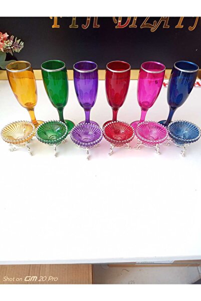 FTH DİZAYN 6 renk kahve sunum seti 12 parça 6 adet kahve yani su bardağı 6 adet ayaklı lokumluk