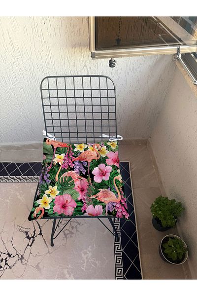 yok yok evim eve dair her şey 9 Puntal Flamingo Patterned Fluffy Living Room Balcony Garden Kitchen Chair Cushion
