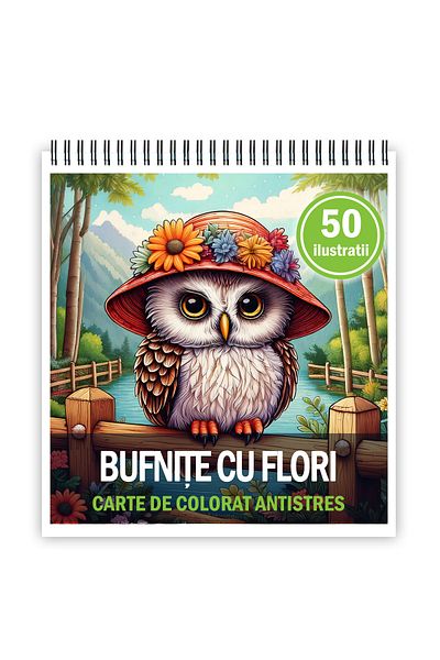 Legendary Gifts Mini coloring book for relaxation and anti-stress, 50 illustrations Owls with flowers, 106 pages