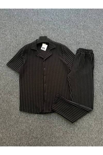 tetramoda Crepe Fabric Regular Fit Short Sleeve Shirt and Pants Suit Set of 2