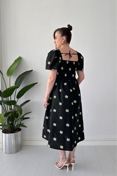 MaziButik Daisy Bell Sleeve Poplin Dress Black