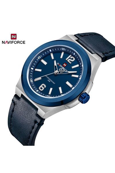Naviforce Minimalist Analog Wrist Watch for Men with Leather Strap Water Resistant Classic Timepiece
