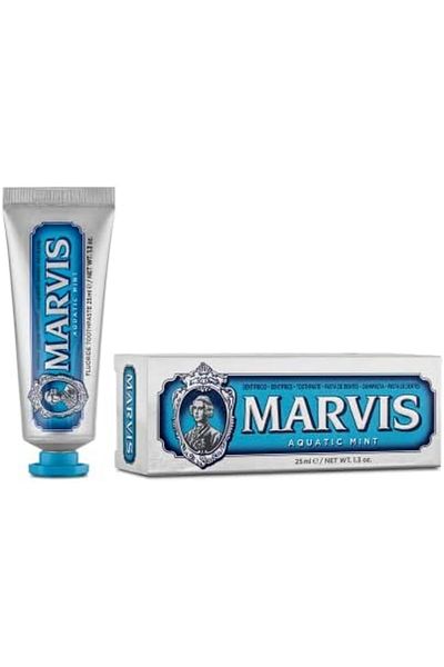 Marvis Aquatic Mint Travel Size Toothpaste, 25 ml, Sensational Flavoured Toothpaste Helps Remove Pla