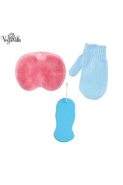 RED KİTCHEN 3 Piece Bath Set, Exfoliating Glove, Silicone Bath Mat for Spa and Massage, Back and Foot Scrubbing