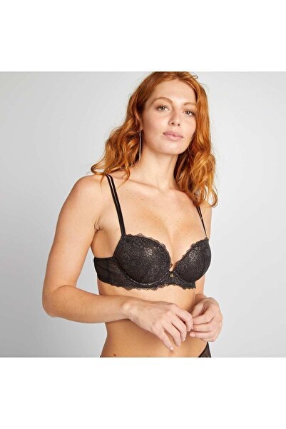 KIABI Glittery moulded lace demi-cup bra black