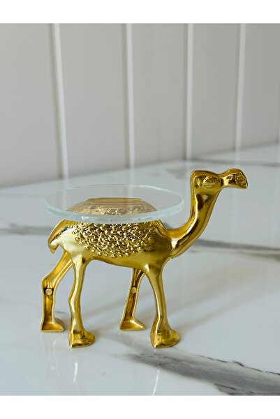 Melinda DEKORATİF GOLD DEVE AKSESUARLI AYAKLI CAM LOKUMLUK KAHVE YANI 3 ADET