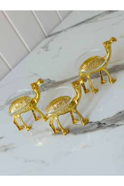 Melinda DEKORATİF GOLD DEVE AKSESUARLI AYAKLI CAM LOKUMLUK KAHVE YANI 6 ADET