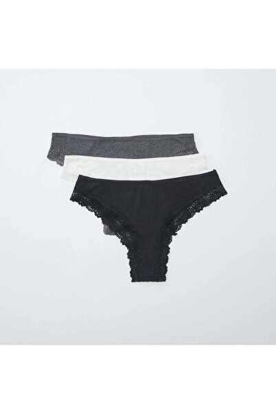 KIABI Pack of 3 ribbed knit tanga briefs GREY