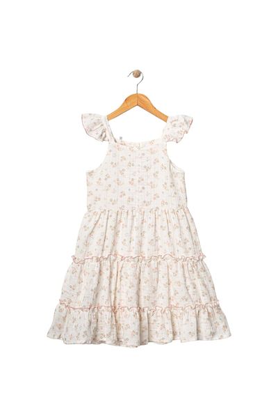 Babexi Flower Embroidered Muslin Dress Ecru