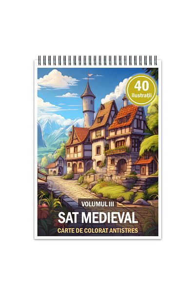 Legendary Gifts Anti-stress coloring book, 40 Medieval Village illustrations, 86 pages