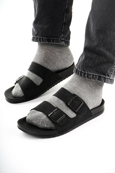Babetty Lightweight Double Buckle Men's Massage Sole Anatomical Orthopedic Slippers Adjustable Artificial Leather
