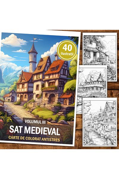 Legendary Gifts Anti-stress coloring book, 40 Medieval Village illustrations, 86 pages