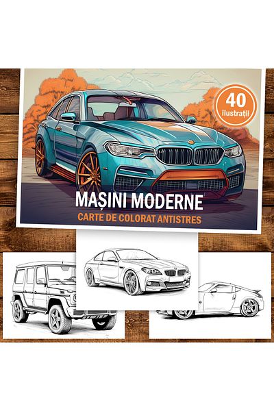 Legendary Gifts Anti-stress coloring book, 40 Modern Cars illustrations, 86 pages