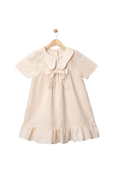 Babexi Muslin Cotton Bow Dress Ecru