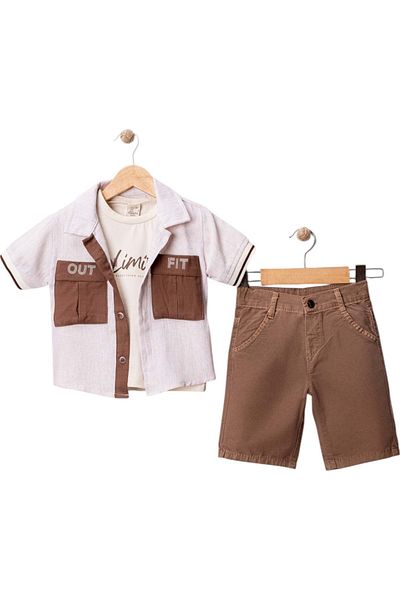 Babexi Outfit Printed Shirt 3 Piece Tkm Brown
