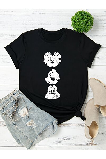 Unique Unisex Kadın Erkek Mickey Mous Özel Baskılı Oversize Pamuk Penye T-shi...