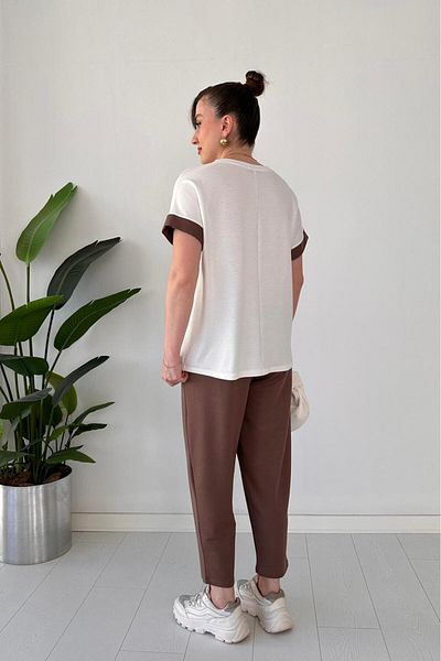MaziButik Pocket Garnished Double Set Brown