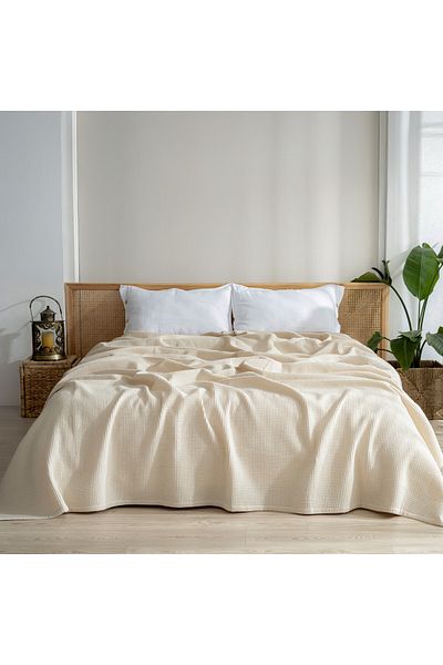 MYLASA HOME Pike Bedspread Double Waffle - 100% Cotton Lightweight 4 Seasons Airy High Quality Pikes