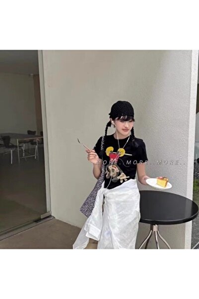 Unique Unisex Kadın Erkek Mickey Mous Özel Baskılı Oversize Pamuk Penye T-shi...