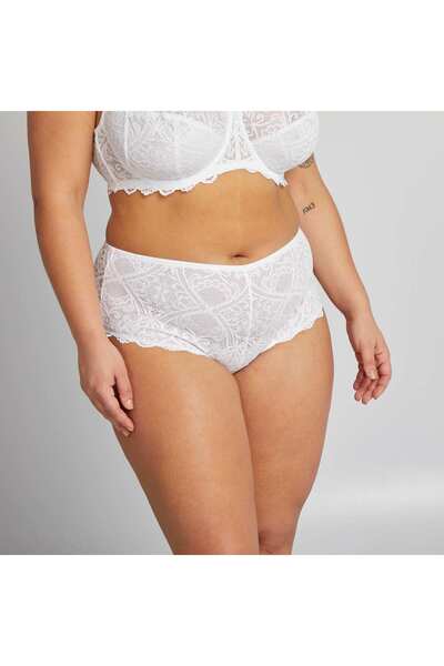 KIABI شورت داخلي من الألياف الدقيقة والدانتيل باللون الأبيض