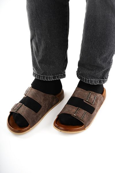 Babetty Men's Orthopedic Comfortable Sole Adjustable Double Buckle Men's Slippers Anatomical Structure