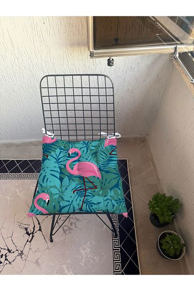 yok yok evim eve dair her şey 9 Puntal Flamingo Patterned Fluffy Living Room Balcony Garden Kitchen Chair Cushion