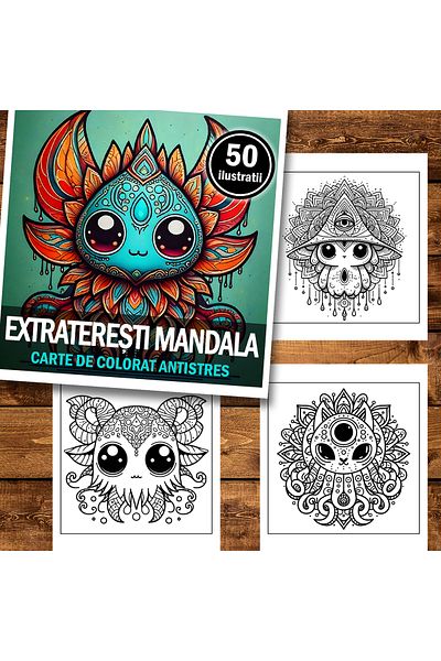 Legendary Gifts Mini coloring book for relaxation and anti-stress, 50 illustrations of Aliens Mandala, 106 pages