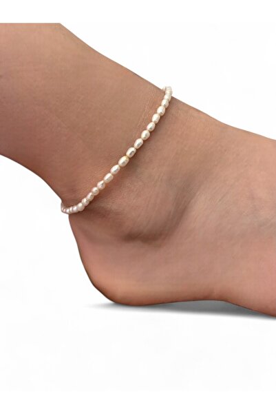 By Saadet Özkanlı 3 mm AA SIınıfı gerçek inci halhal tatlısu arpa inci, çelik klips