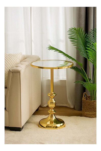 Living Glass Service Table with Golden Steel Base 35x52 cm