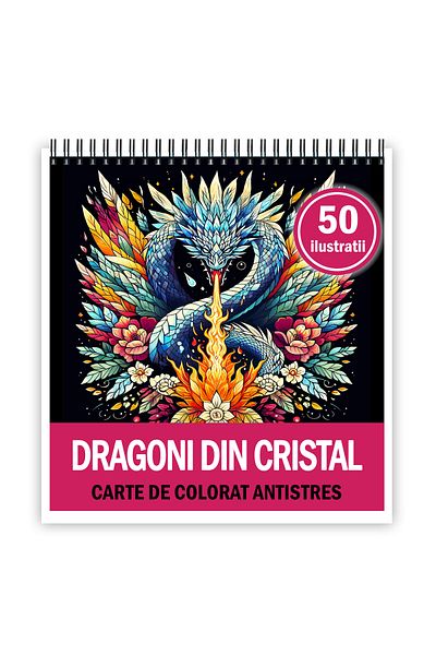Legendary Gifts Mini coloring book for relaxation and anti-stress, 50 Crystal Dragons illustrations, 106 pages