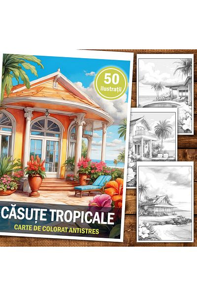 Legendary Gifts Anti-stress coloring book, 50 Tropical Houses illustrations, 106 pages