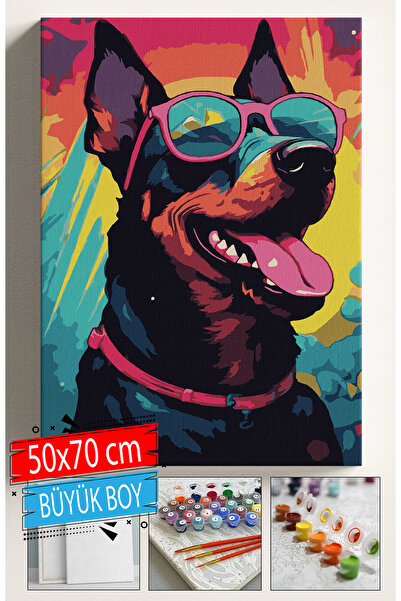 Sulepas Sayılarla Boyama Seti Numaralı Tuval Fırça Boya Dahil Kasnaklı Set 50x70 Cm - RENKLİ KÖPEK 01