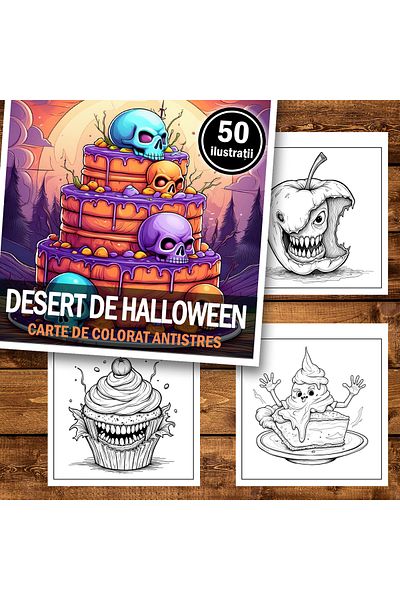 Legendary Gifts Mini coloring book, 50 Halloween Dessert illustrations, 106 pages