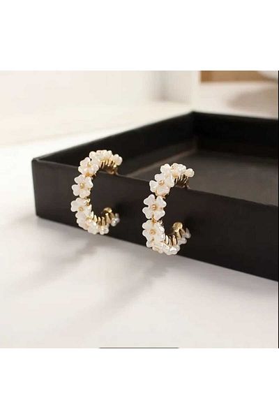 Bujiteri C Shaped Stylish Half Ring Flower Earrings