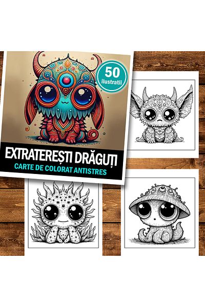 Legendary Gifts Mini coloring book for relaxation and anti-stress, 50 Cute Aliens illustrations, 106 pages