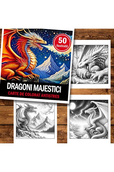 Legendary Gifts Mini coloring book for relaxation and anti-stress, 50 illustrations of Majestic Dragons, 106 pages