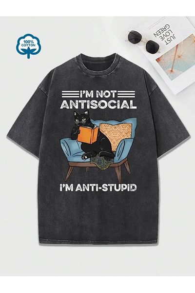 Touz Moda Δεν είμαι αντιοικονομικός εμπριμέ που πλένεται Vintage Unisex Oversize T-Shirt