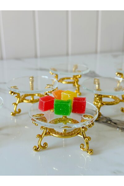 Melinda 6 ADET GOLD KAHVE YANI AYAKLİ SUNUMLUK LOKUMLUK MAKARONLUK (6x6cm)