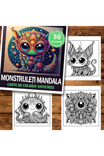 Legendary Gifts Mini coloring book for relaxation and anti-stress, 50 illustrations of Monstruleti Mandala, 106 pages