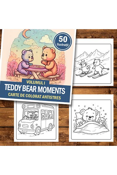 Legendary Gifts Mini coloring book, 50 illustrations Teddy Bear Moments - Volume I, 106 pages