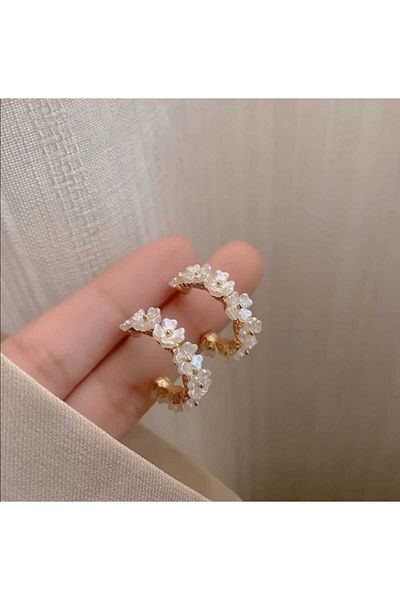 Bujiteri C Shaped Stylish Half Ring Flower Earrings